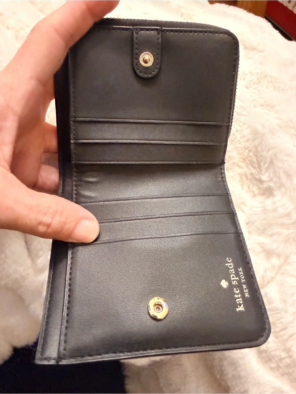 kate spade Black Glitter Zip Around Card Wallet